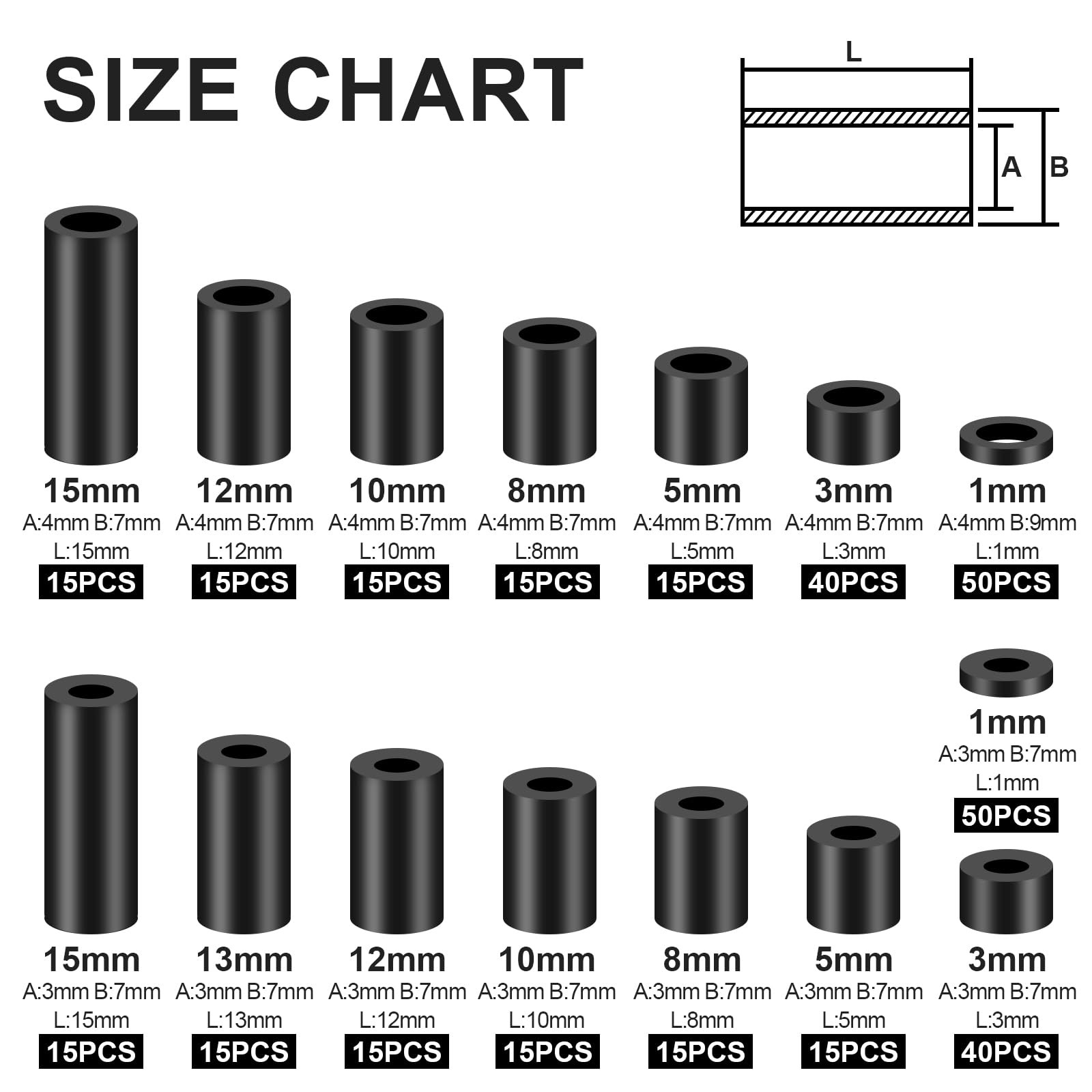 345 Pcs Black Nylon Electrical Outlet Spacers Kit – One Size, 345pcs