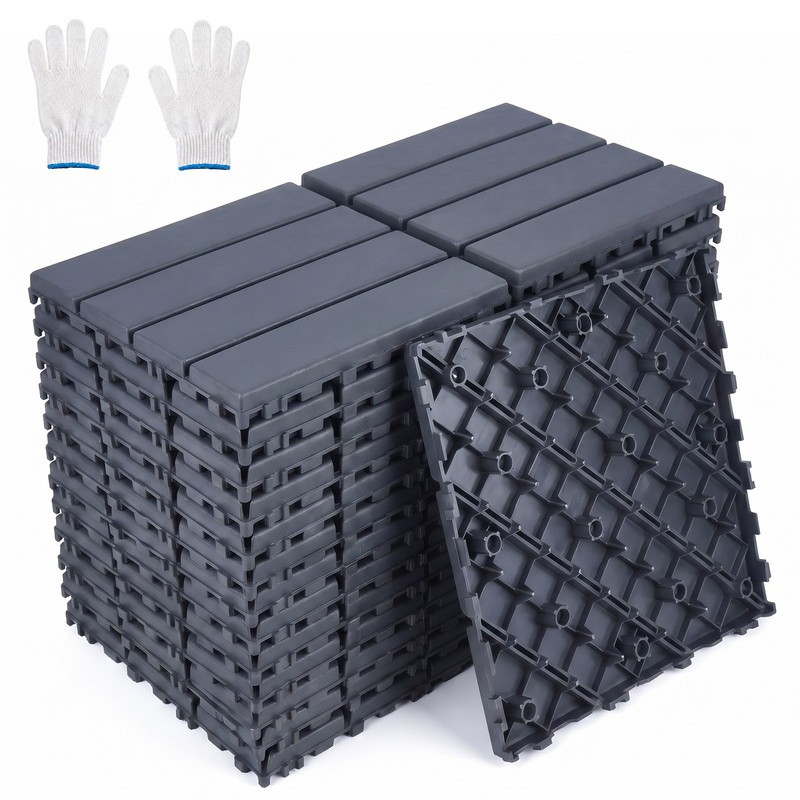 25/50/75PCS Deck Tiles Wood Flooring Interlock For Balcony Patio Outdoor 12″X12″