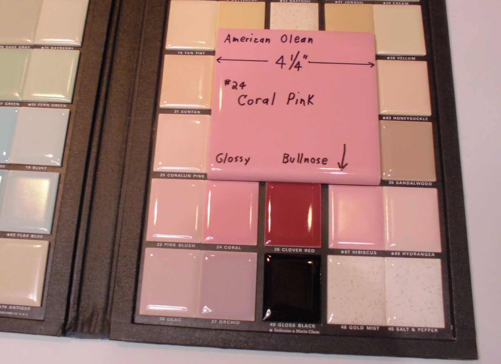 1 pc. Vintage Glossy Ceramic Bullnose Tile 4-1/4” *Coral-Pink* American Olean