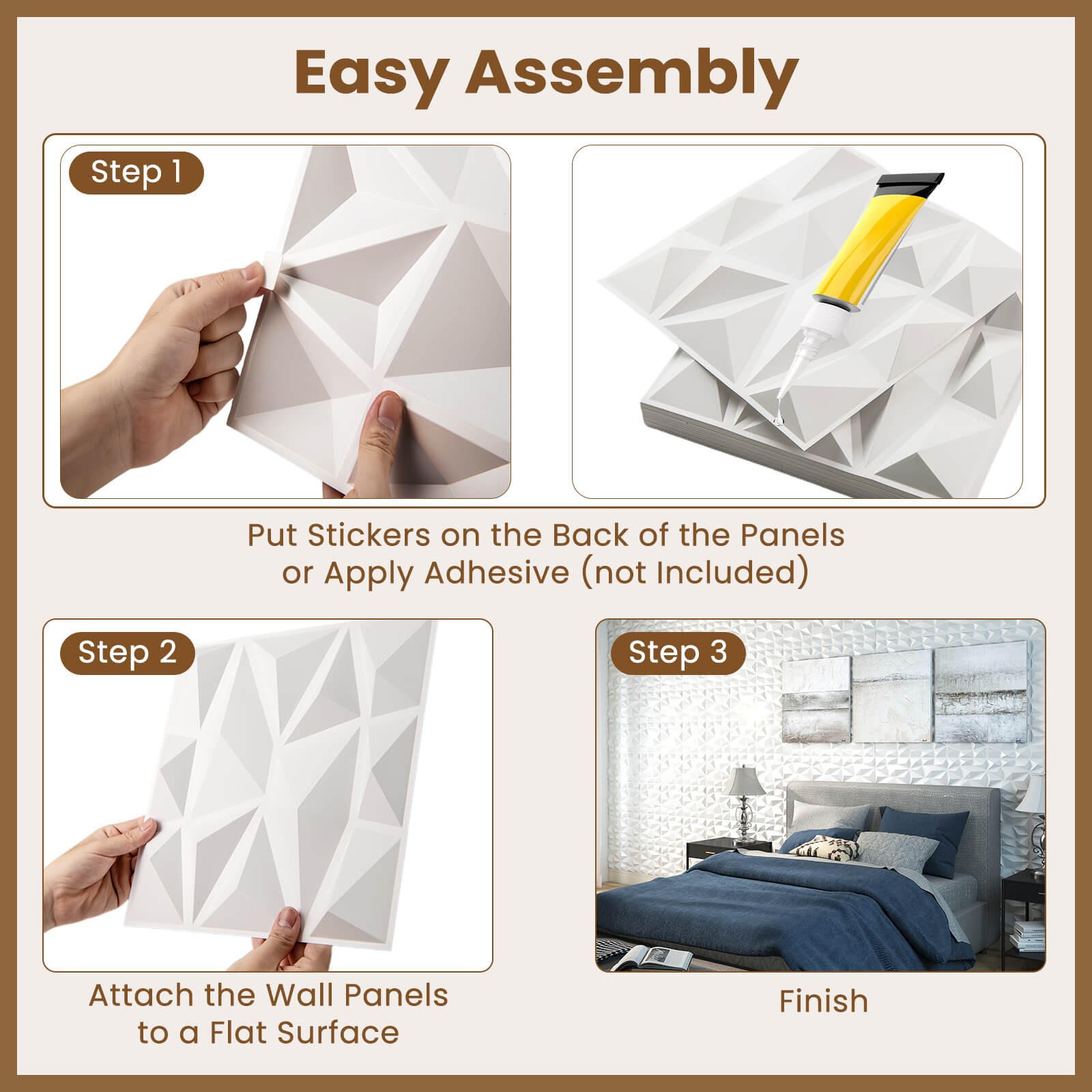 50 Pack 3D Wall Panels, PVC Diamond Textured Wall Tiles for DIY Painting