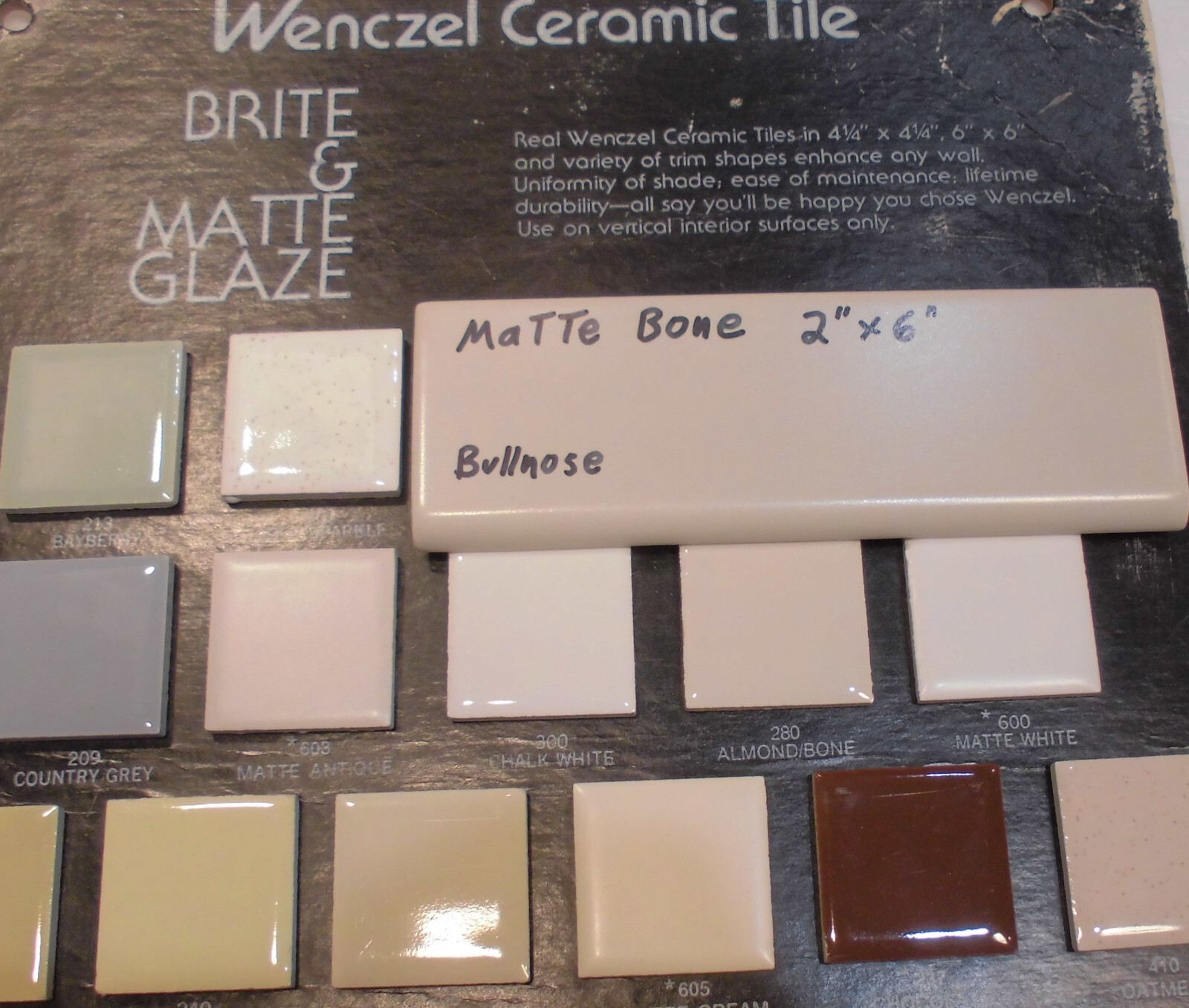 1 pc. Matte Bone – Almond: Ceramic Bullnose Tile 2” X 6” Flat-Surface Type, NEW