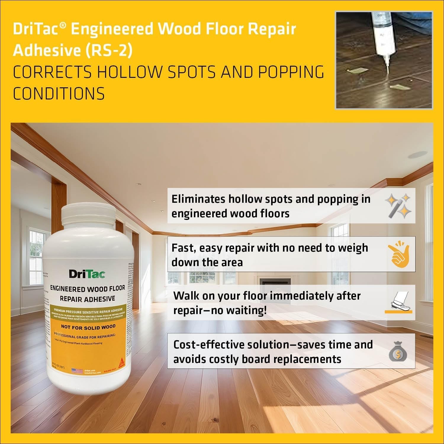 Sika DriTac Wood Floor Repair Adhesive 1Qt Fix Gaps Hollow Spots White