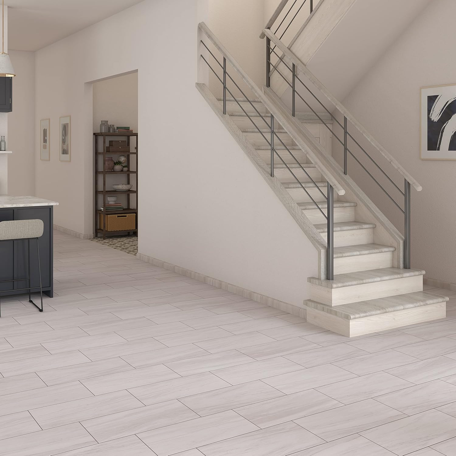 Costar 12″ X 24″ Marble Look Porcelain Floor Tile in Matte Calacatta Sky for Kit