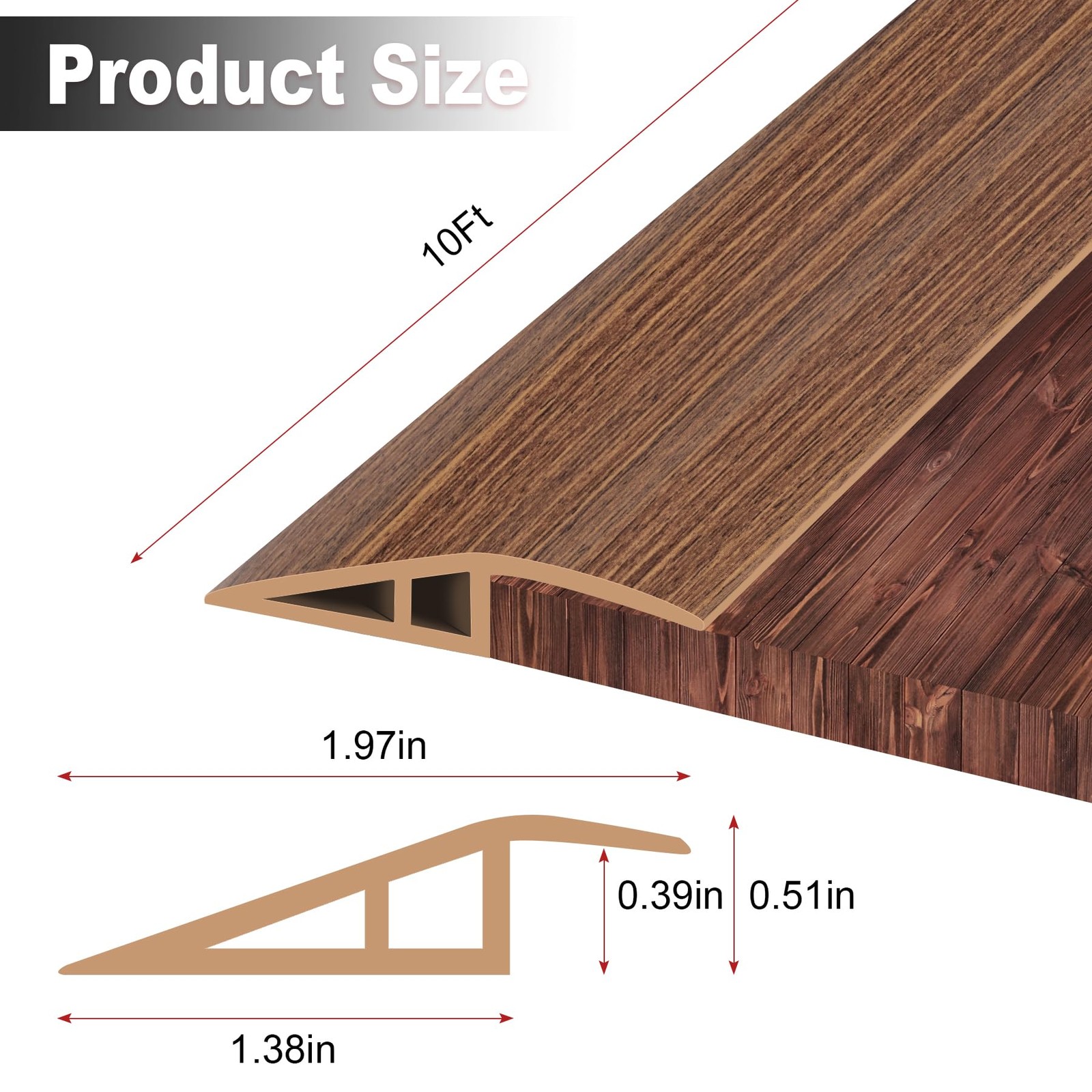 MYFAMIREA Floor Transition Strip Light Brown Wood Grain 10FT