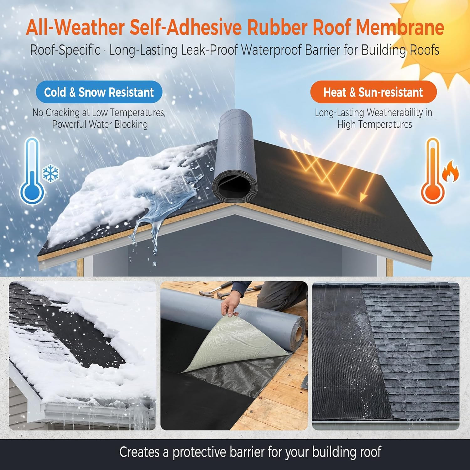50Mil EPDM Waterproofing Membrane for Roof Underlayment 16.5Ft X 40In – Self-Adh