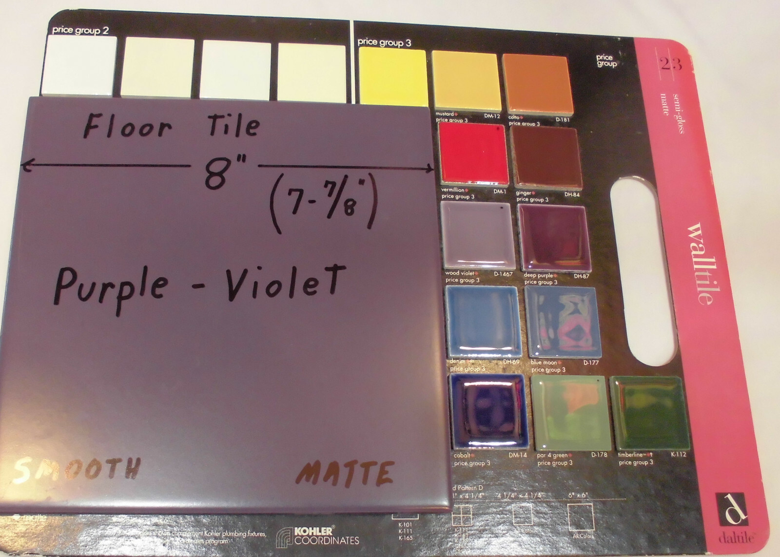 1 pc. *Purple – Violet* Ceramic Floor Tile: 8″ X 8″ Smooth Matte Finish