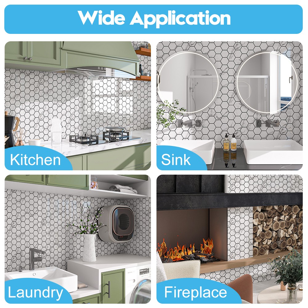 20pc Tiles Plaza Backsplash Tile for Kitchen Peel and Stick White Hexagon Marble
