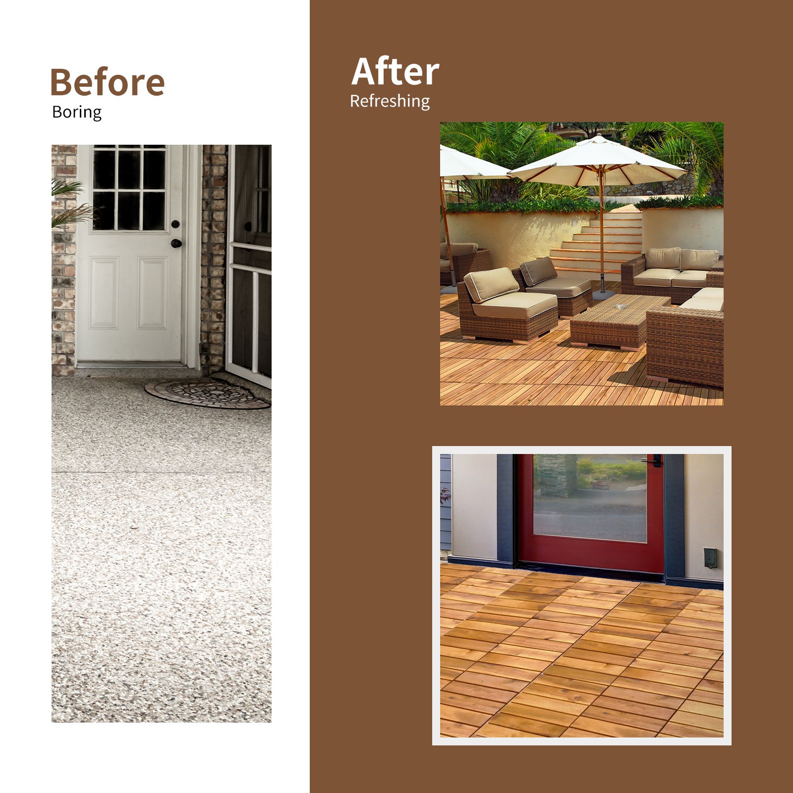 Costway 27PCS Patio Interlocking Tiles Acacia Slat Wood Garden Outdoor &Indoor