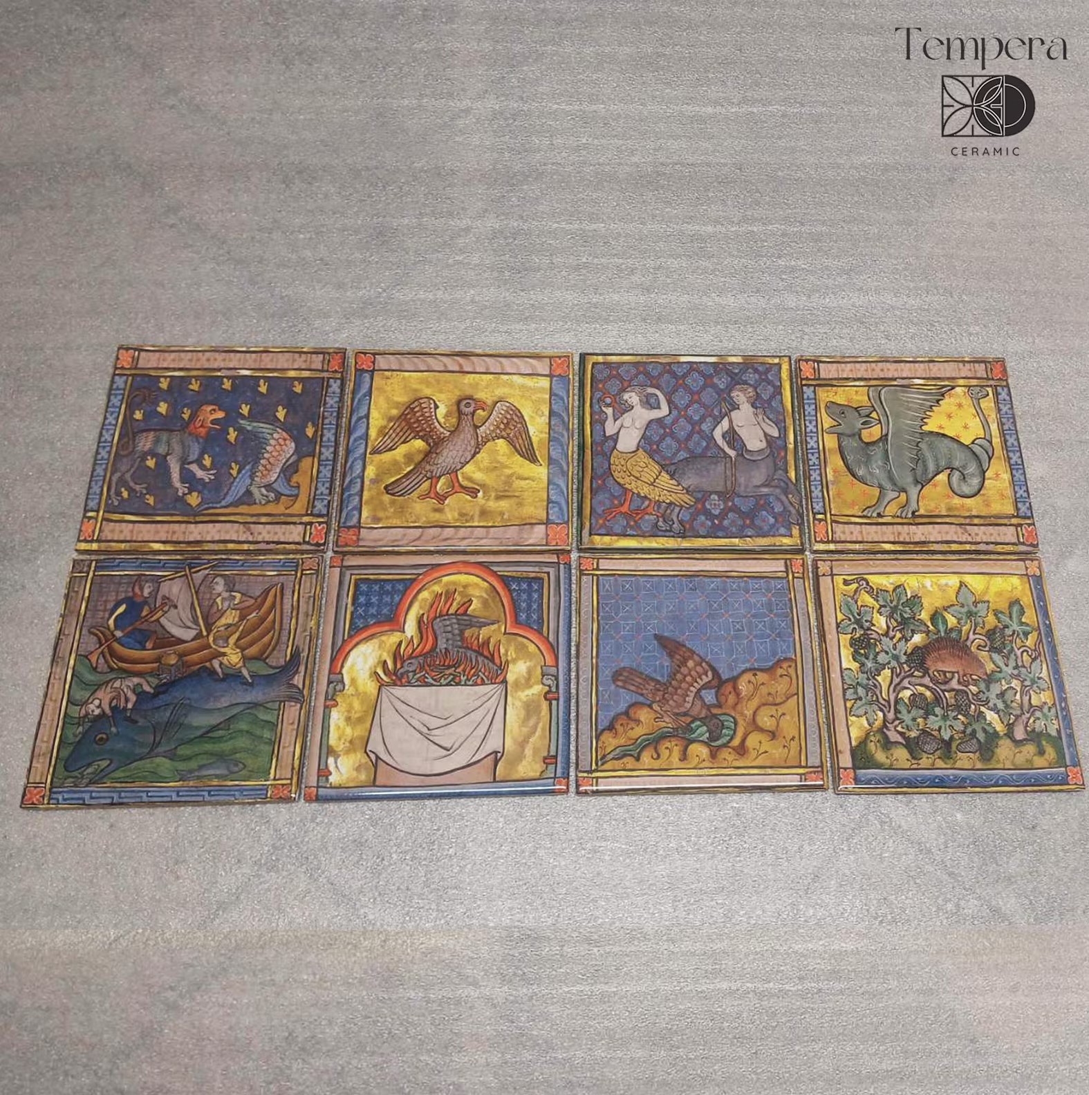Medieval Beasts Accent Tiles, Bestiaries Decor tiles, 8 accent medieval tiles