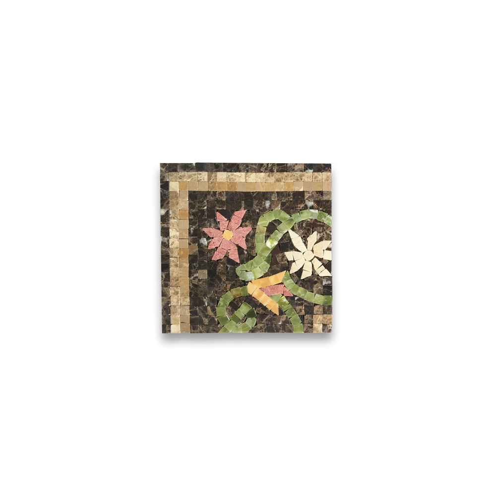 B0076CP Marble Mosaic Border Accent Tile Blossom Emperador 7.1×7.1 Polished