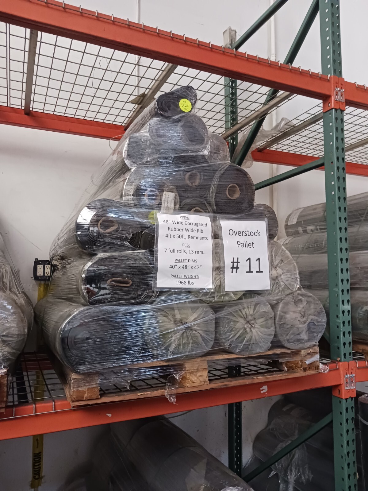 Corrugated Rubber Wide Rib – 7 4ftx50ft rolls + 217ft – Factory 2nd – Stained