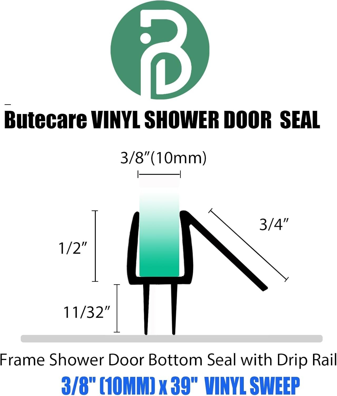 2-Pack Butecare Frameless Shower Door Bottom sweep -3/8'', Clear