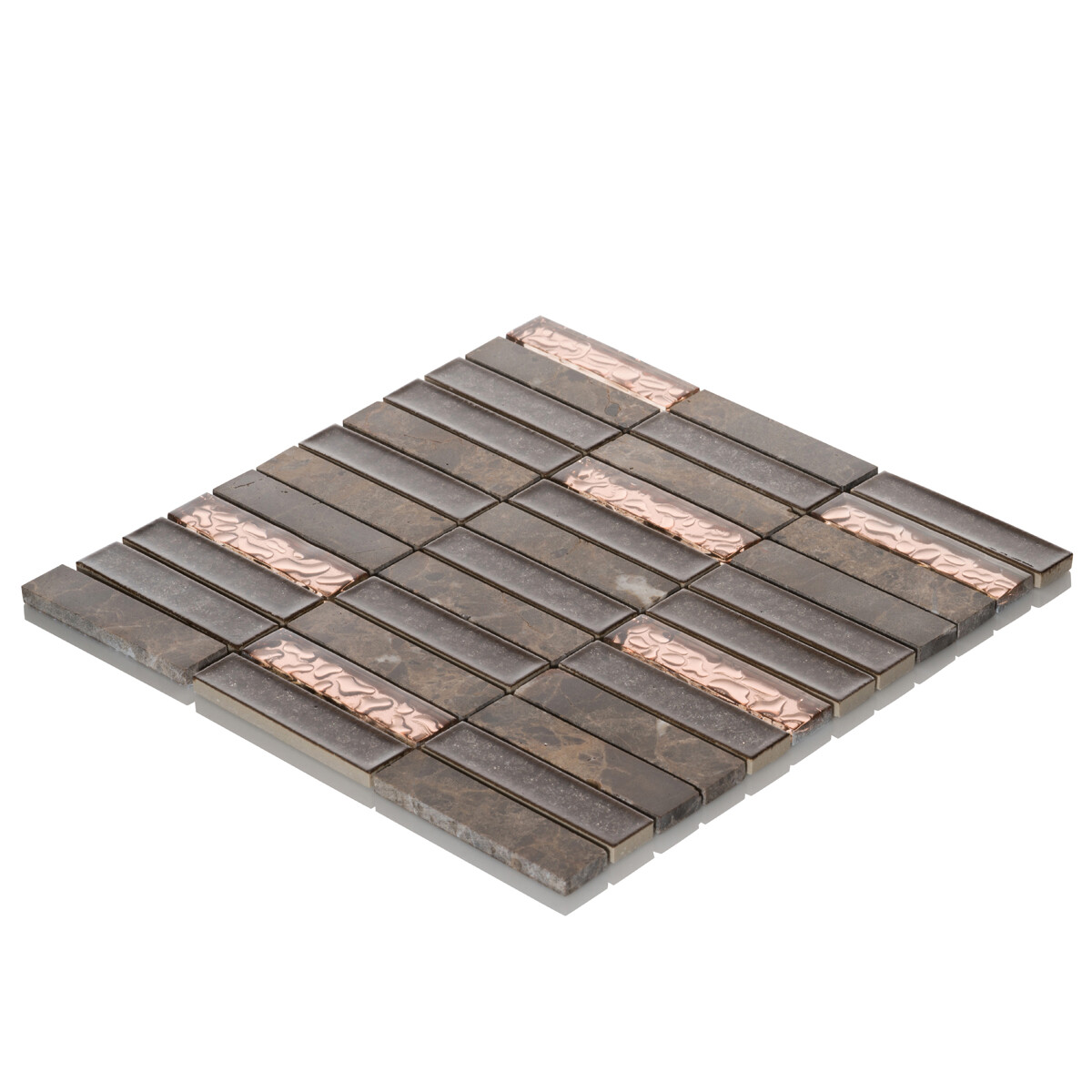 Brown Marble Stone Mosaic Tile Rose Gold Glass Stacked Kitchen Wall Backsplash