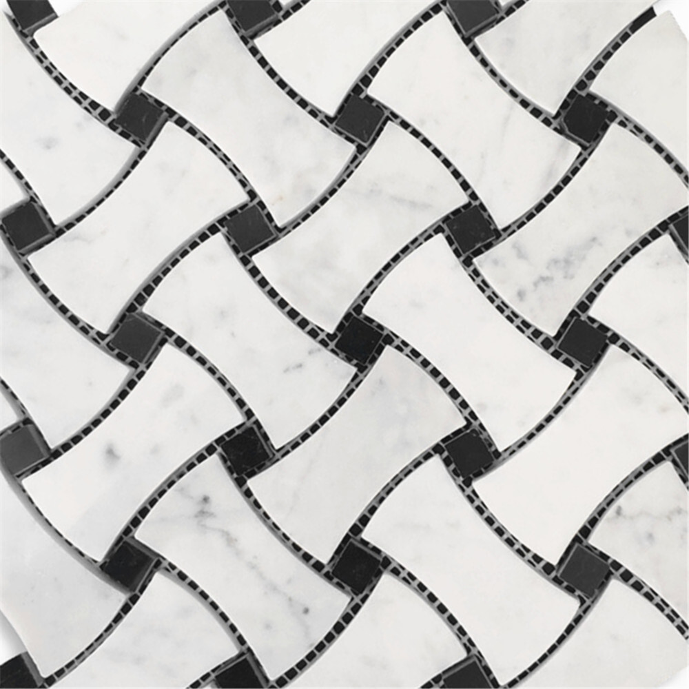 C67L1XP Carrara Venato Marble Big DogBone Basketweave Mosaic Tile Polished