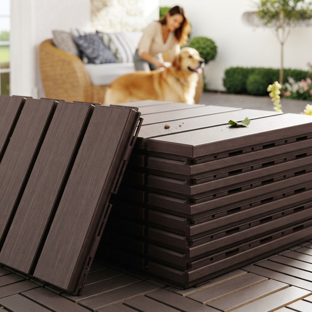 Customizable 12×12 Plastic Deck Tiles – All-Weather, Easy Install & Maintenance