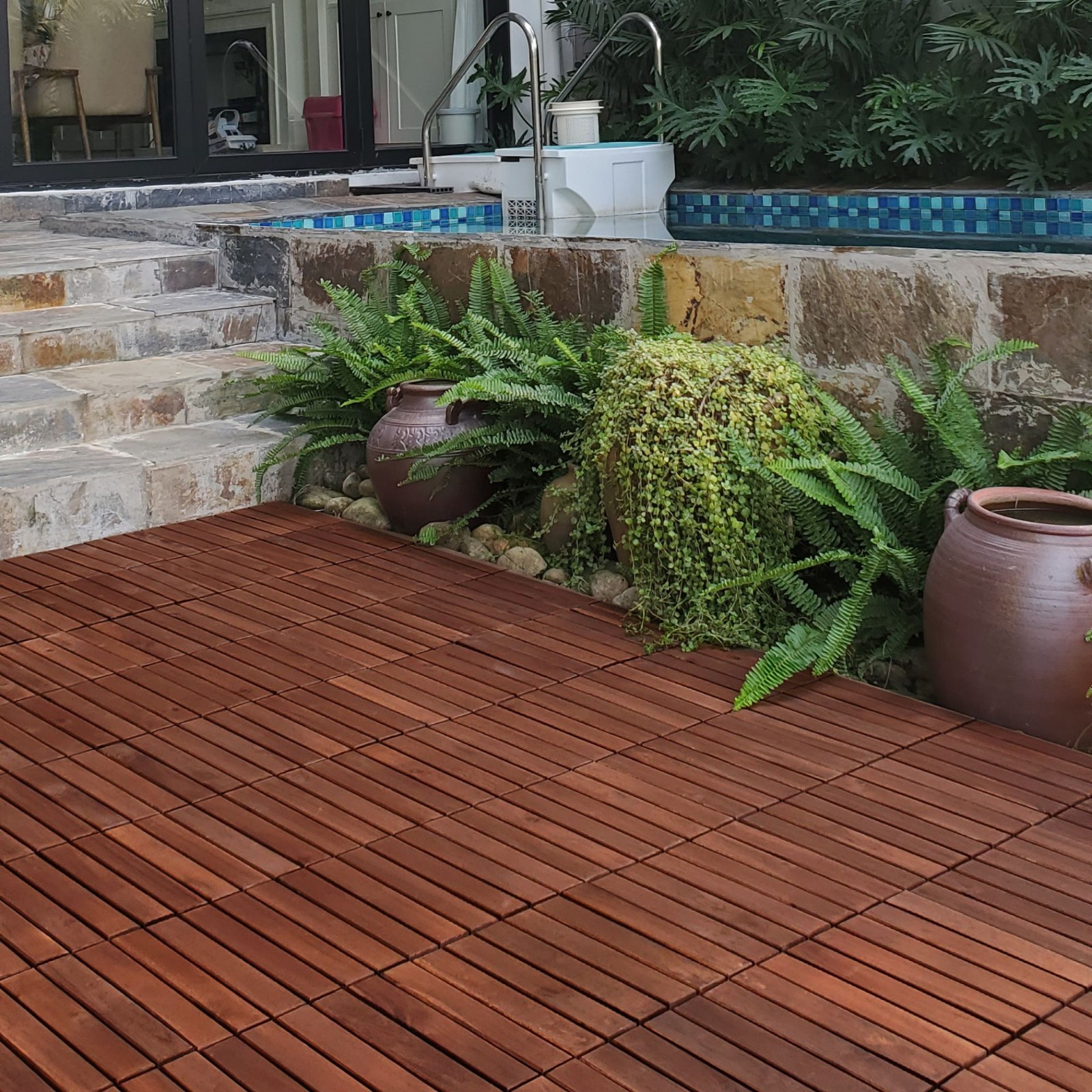 30Pack Interlocking Deck Tiles 12″ x 12″ Square Acacia Hardwood Outdoor Flooring