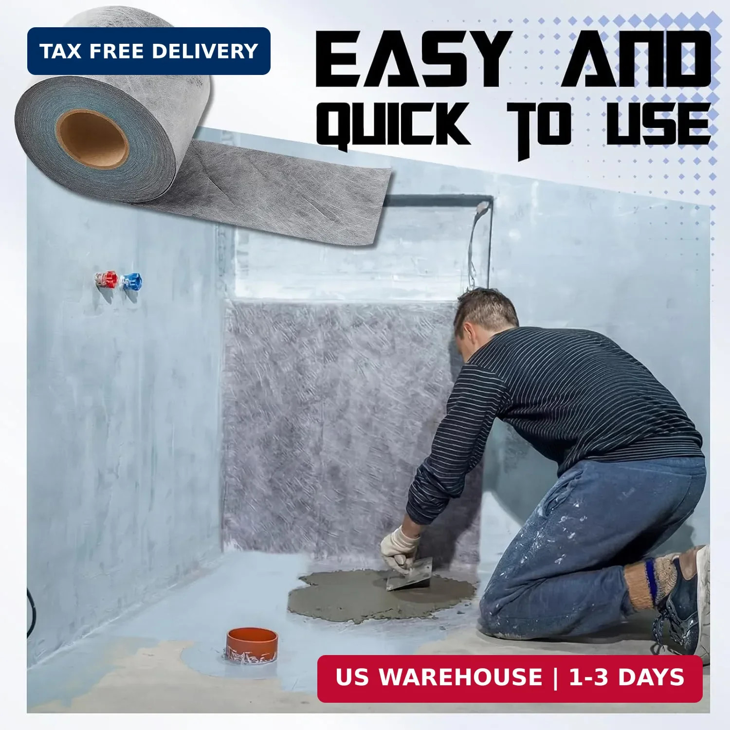 7 Pcs Waterproofing Membrane Kit, 0.42 x 100ft(42 Sq ft) Waterproof Membrane Ban