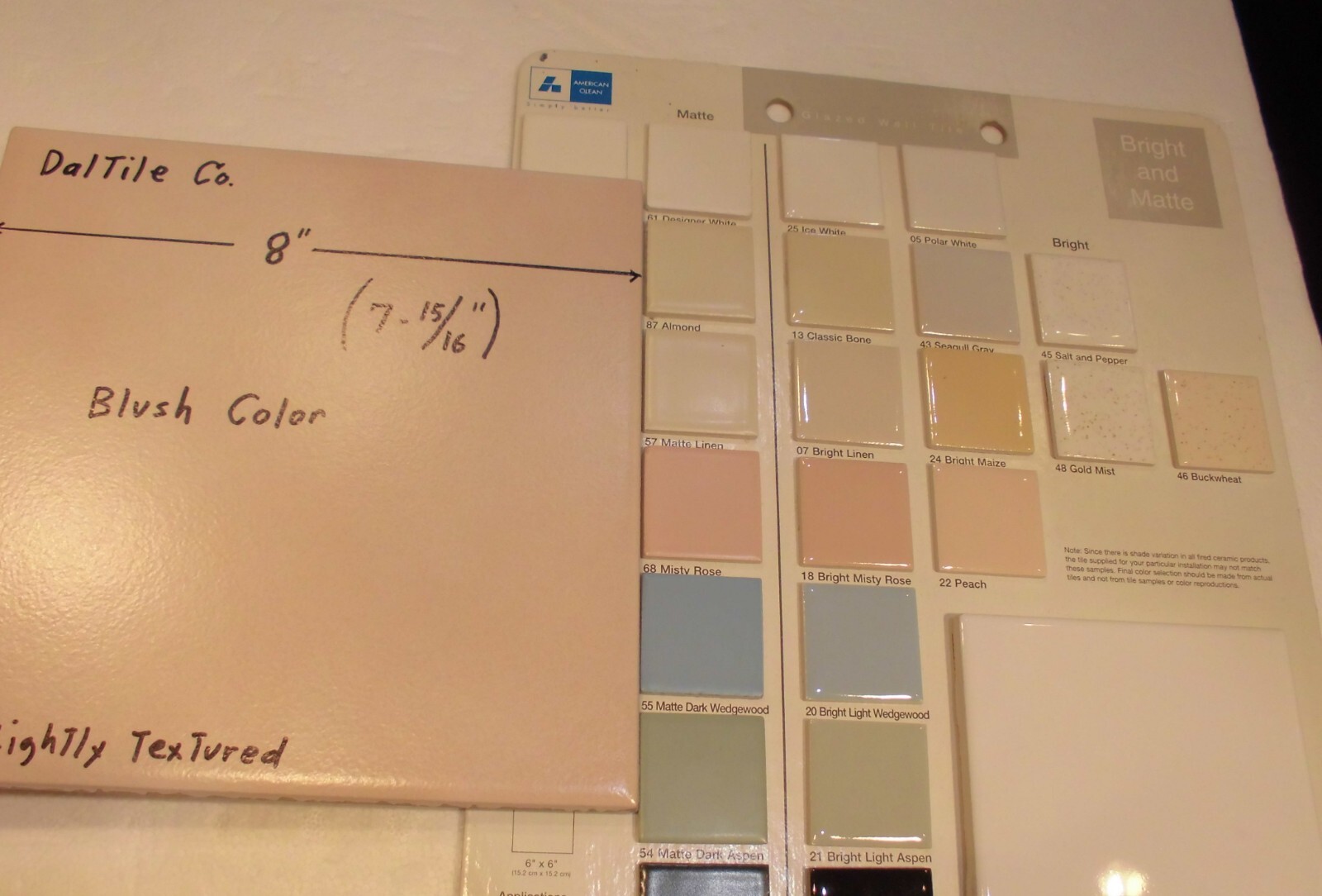 1 pc. Blush Color: Daltile Ceramic Floor Tile: 7-15/16″ Hint of Pink, New Stock