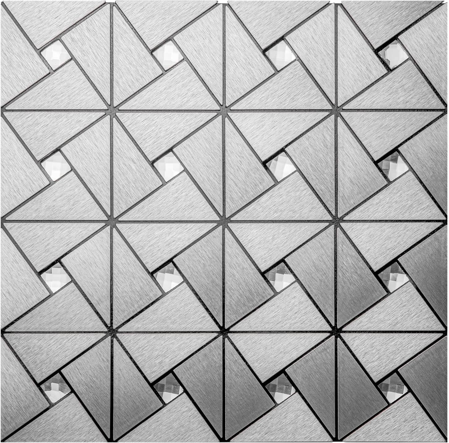 Peel and Stick Backsplash Metal Tile, Mixed Glass Self-Adhesive Mosaic Tiles