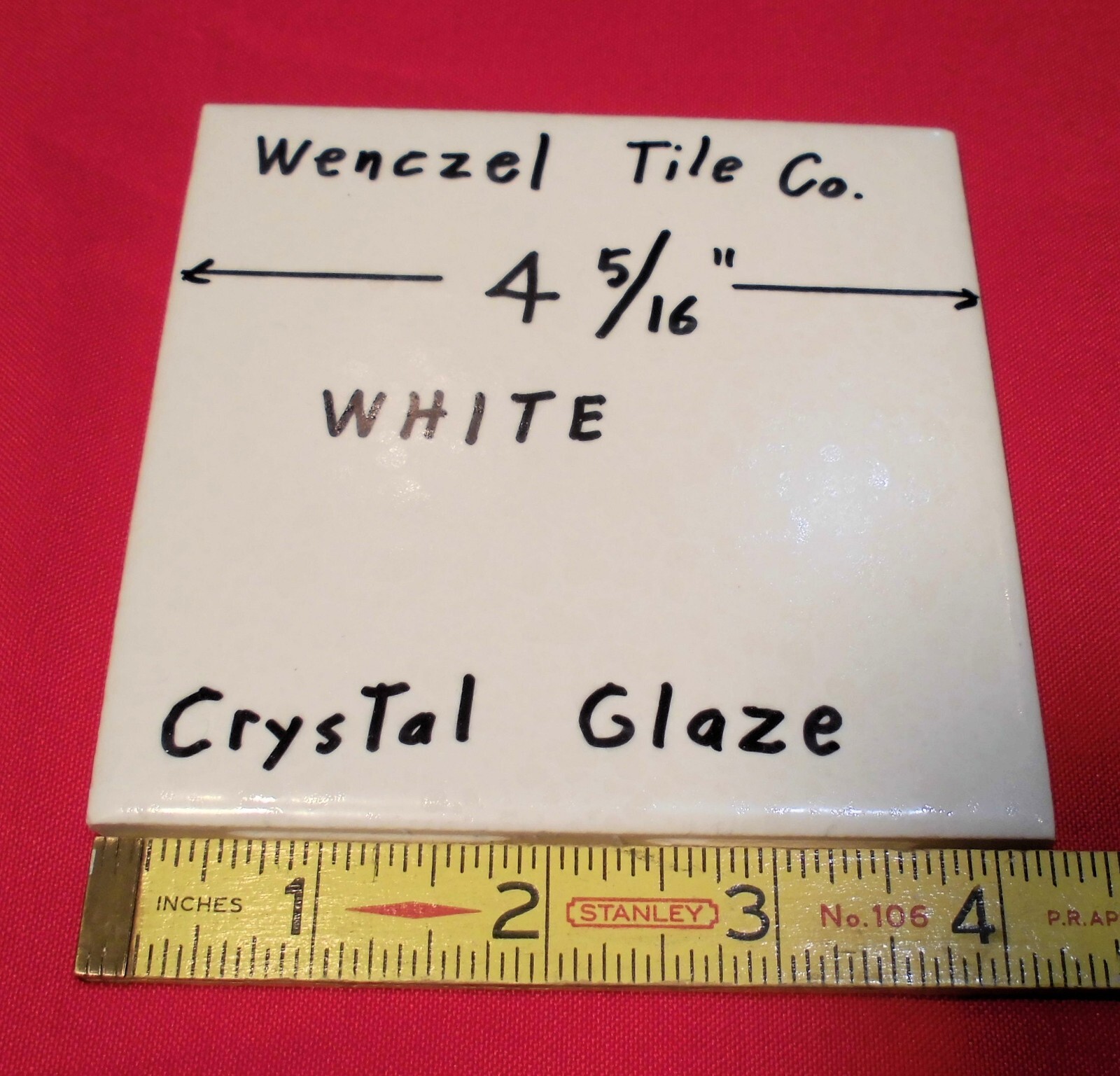 1 pc. White: Crystal Glaze Ceramic Tile by Wenczel Co. 4-5/16″ made 1970’s – 80