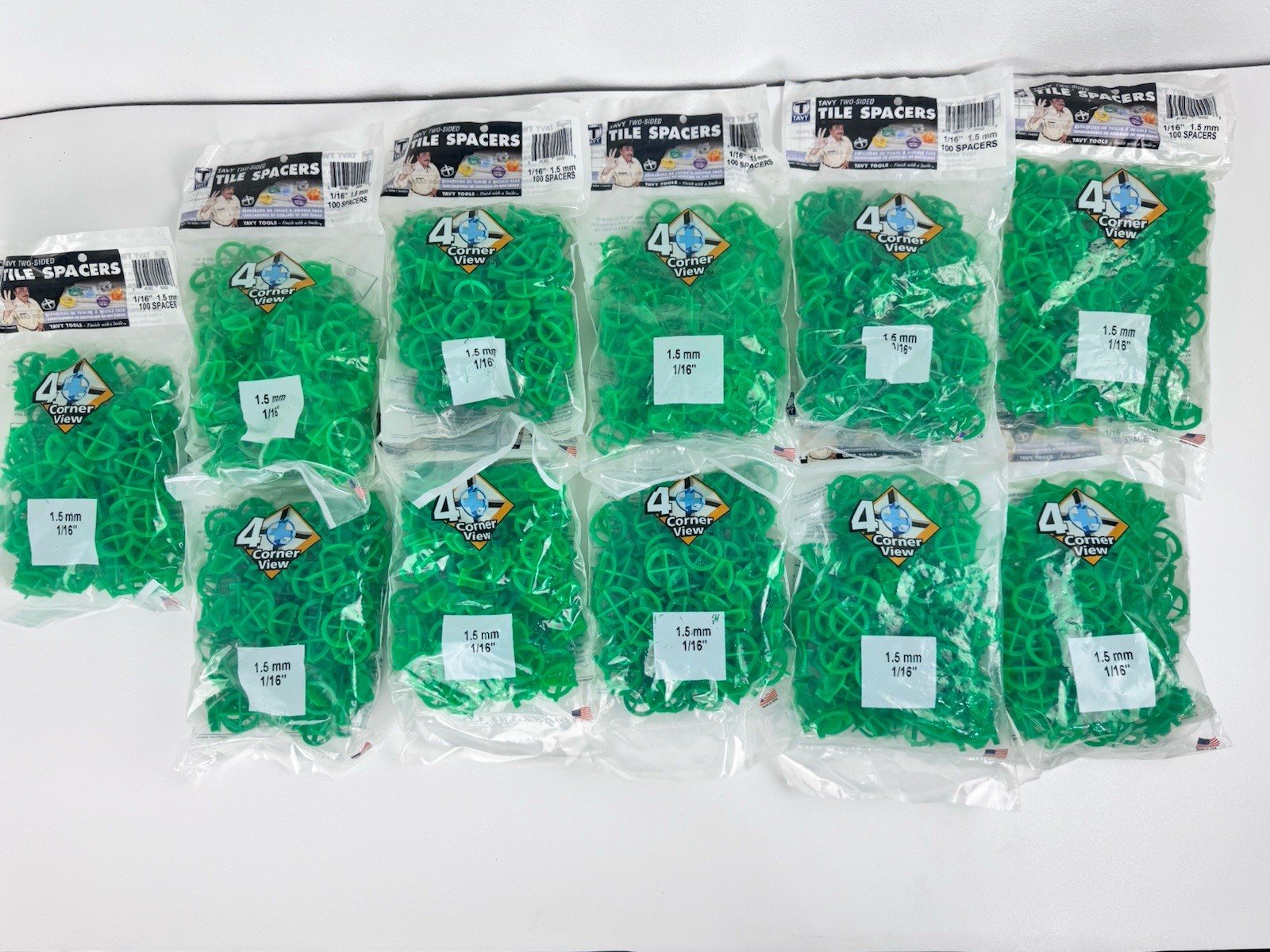 11Pack TAVY Two Sided Tile Spacers 100 pieces 1/16″ 1.5 mm T-Spacers Made In USA