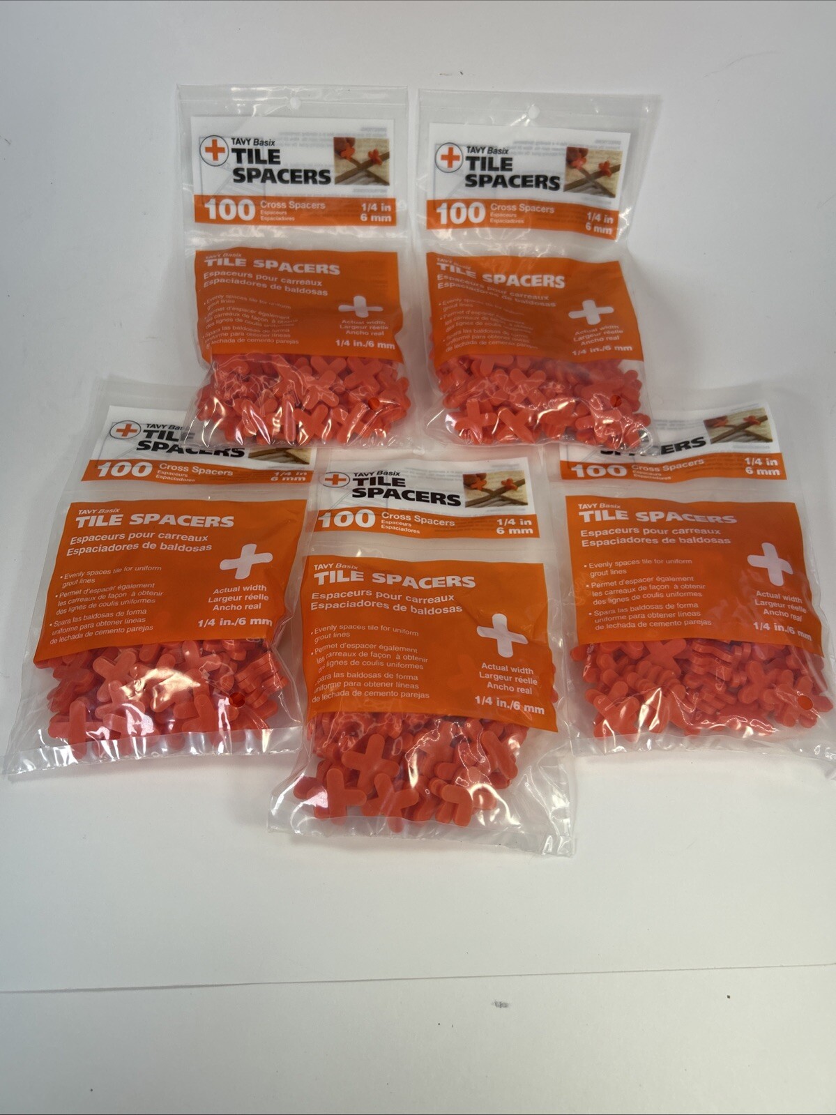Tavy Basix | Cross Tile Spacers | 1/4in- 6mm | 500 Pc. Five Pack | New