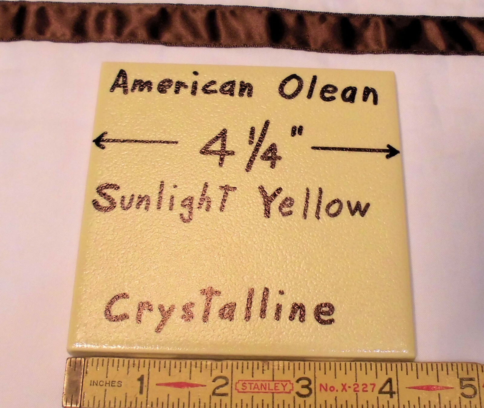 1 pc. *Yellow* Ceramic Tile Crystalline Glazed by American Olean 4-1/4″ NOS