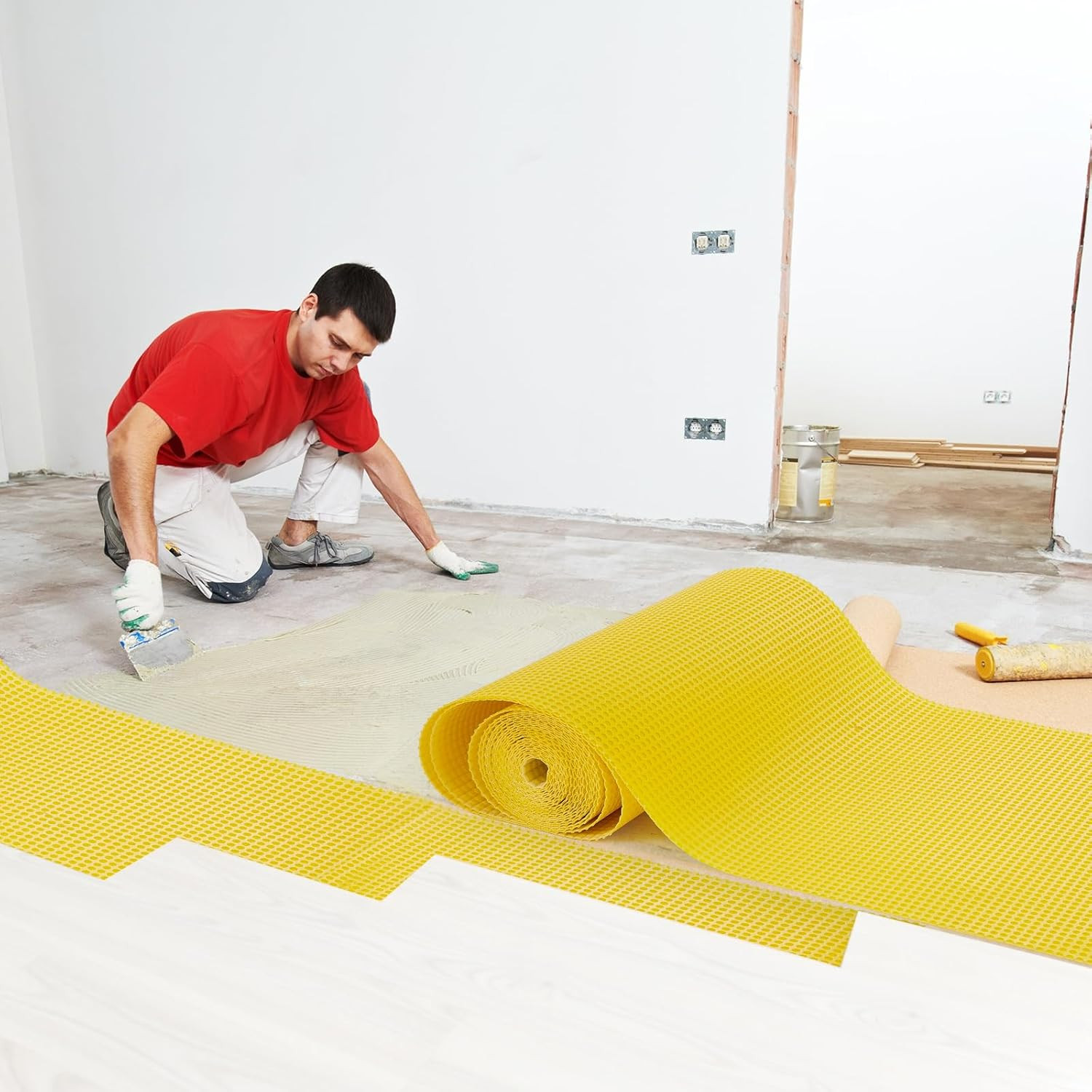108 Sq Ft Uncoupling Membrane for Tile Floor, 1/8”(3Mm) Waterproofing Underlaym