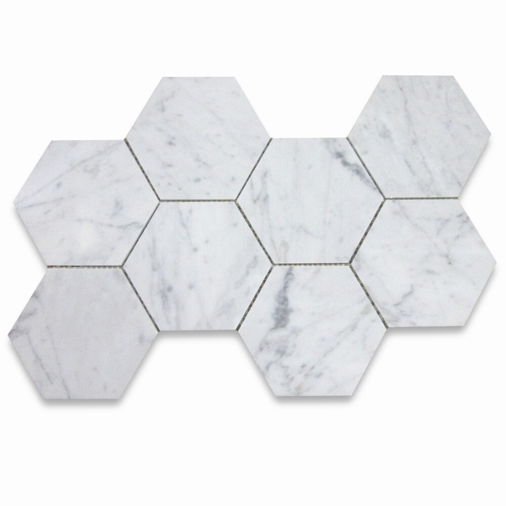 C35XP 5″ Hexagon Carrara White Venato Carrera Marble Mosaic Tile Polished