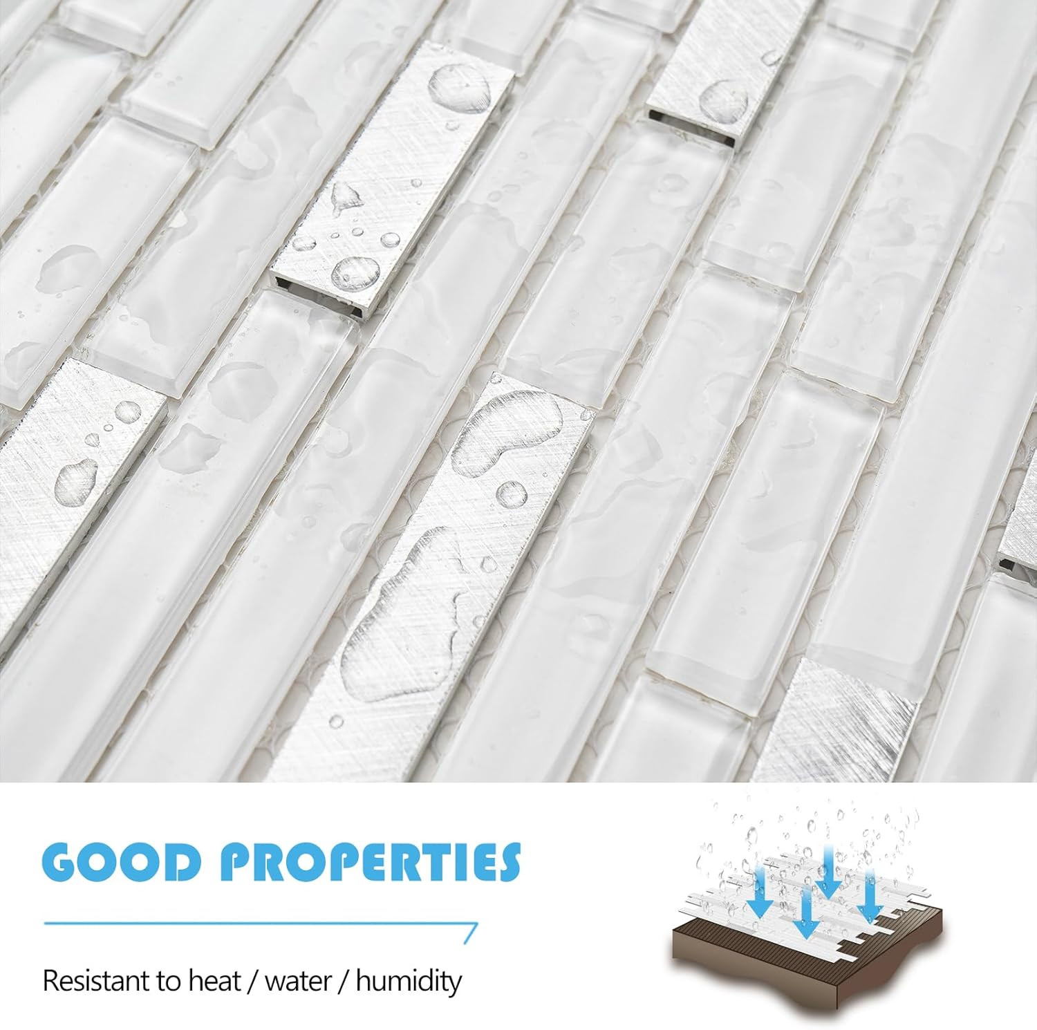 White Glass Subway Mosaic Tile Glossy Kitchen Bath Backsplash 5 Sheets