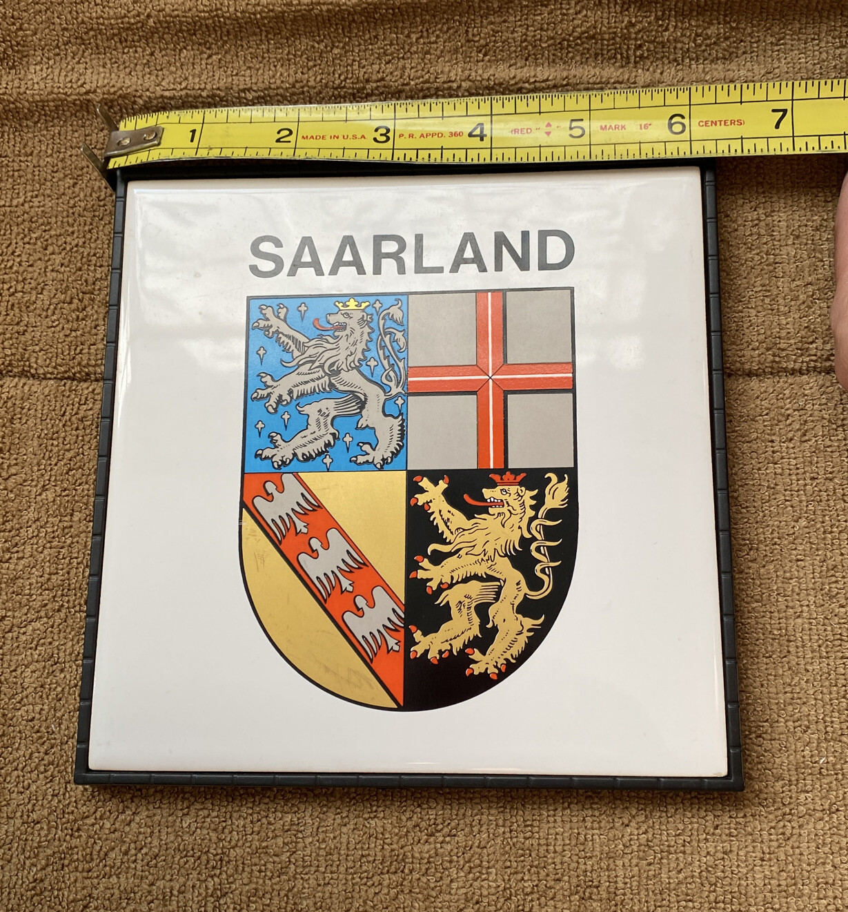 Saarland Crest White Trivet wall Decorative Ceramic Tile Made in Germany Saar
