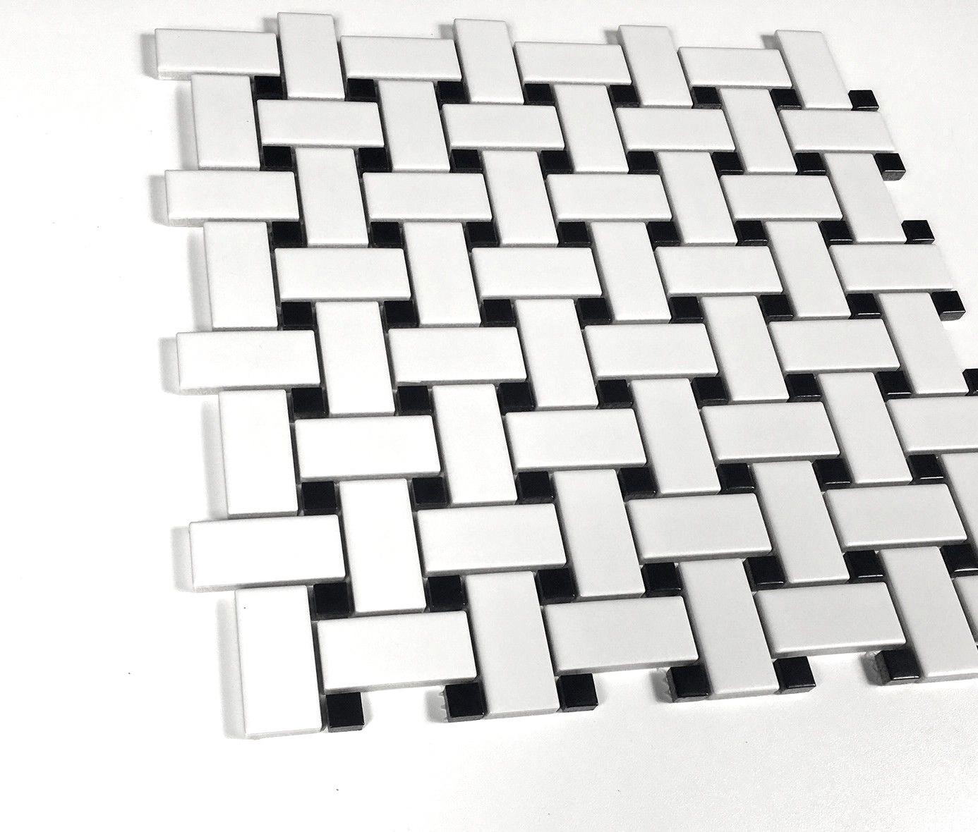 White and Black 1×2″ Matte Basketweave Porcelain Mosaic Floor Backsplash Bath