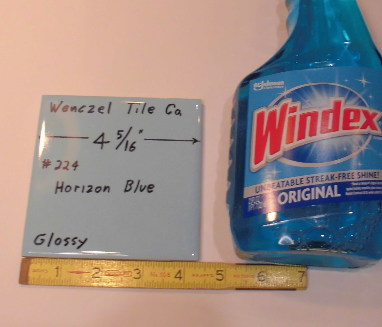 1 pc. Horizon – Medium Blue: Glossy Ceramic Tile by Wenczel Tile Co. 4-5/16″ New