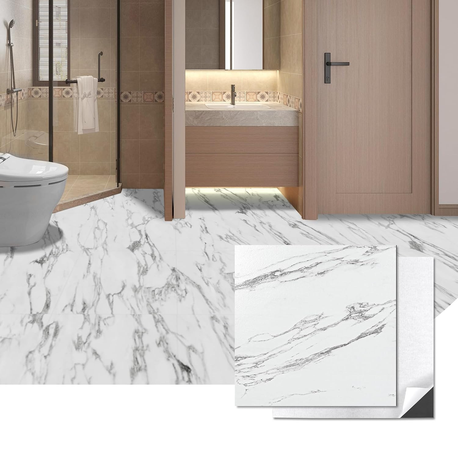 Peel and Stick Vinyl Floor Tiles 30-Pack 12 X 12 Inch, Self Adhesive Waterproof
