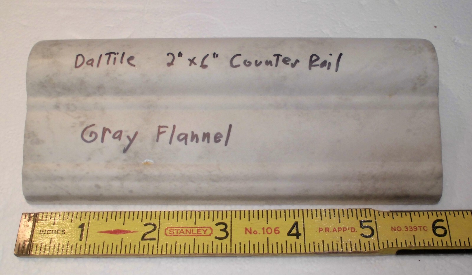 1 pc. Daltile: Light & Darker Grays: V-Cap Ceramic Trim Tile: Countertop-Edging