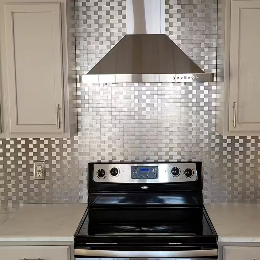 Art3d Peel Stick Metal Backsplash Tile 11.8×11.8 in Aluminum Silver 9.6 sq ft