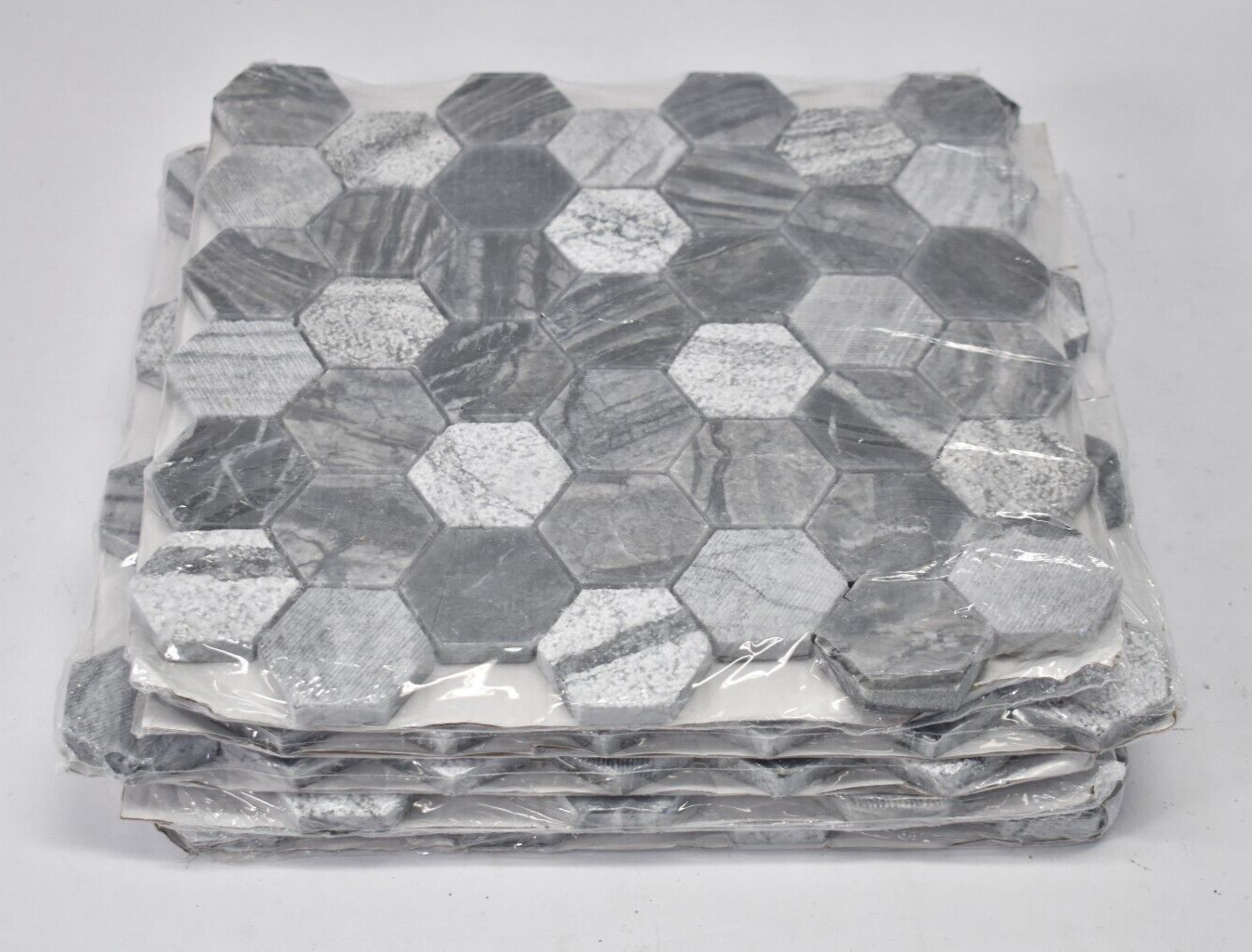 Lot of 5 Henley Hexagon 12″ x 11.75″ x 10mm Textured Marble Mesh Mosaic Tiles