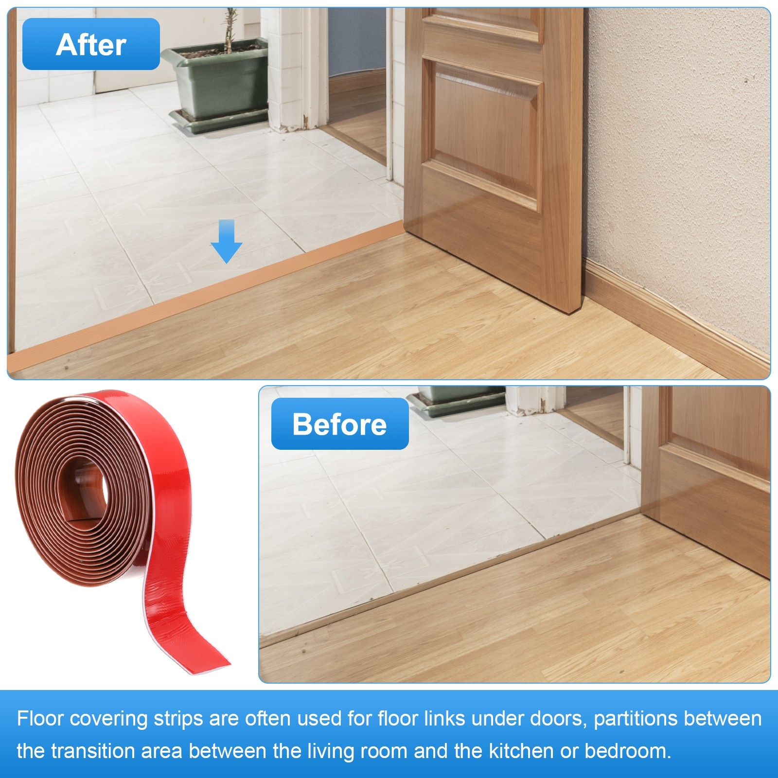 Floor Transition Strip 2″ 16.5ft Self-Adhesive Divider Strip Brown Wood Grain