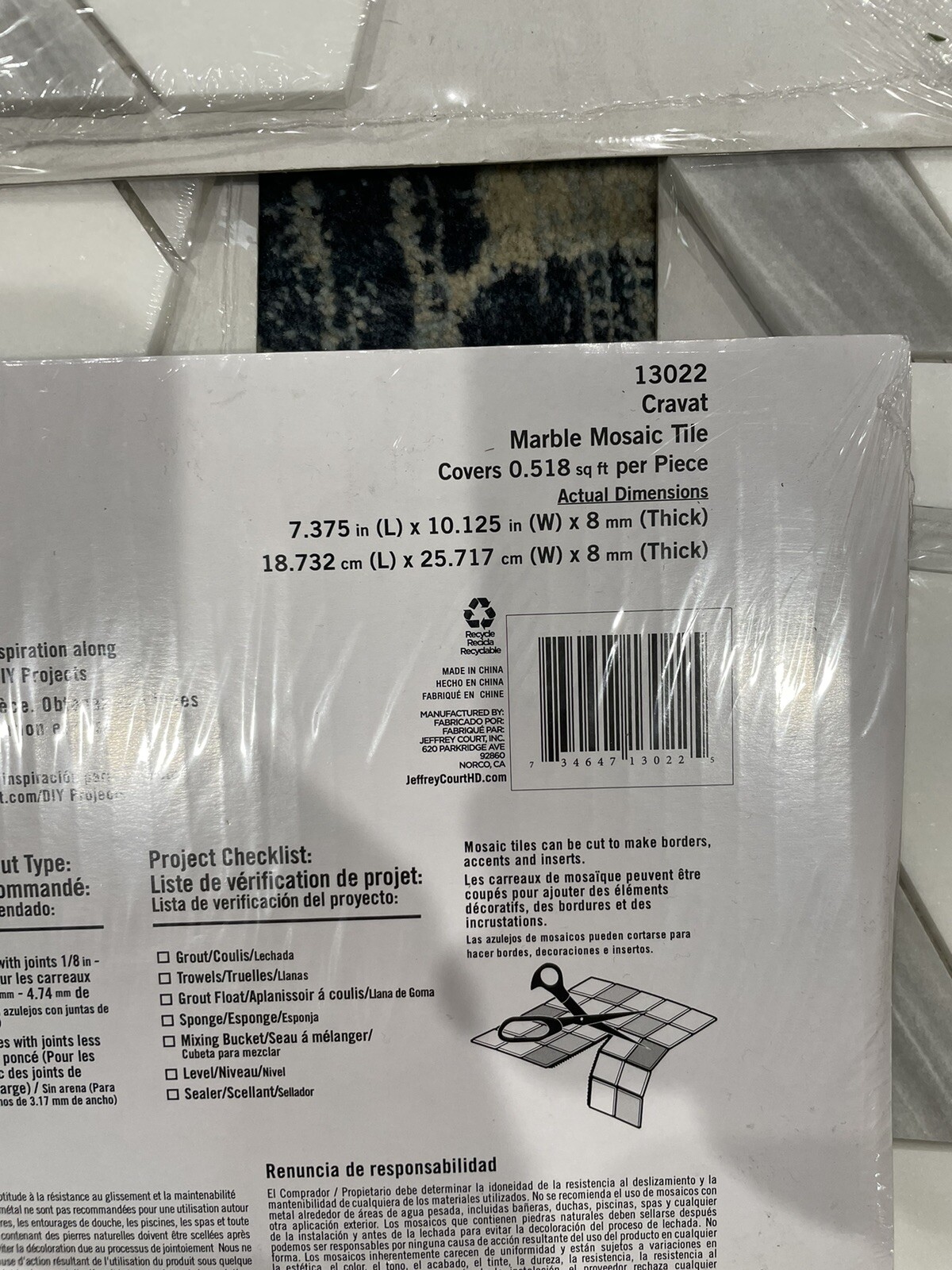 5 Sheets Jeffrey Court Cravat Marble Mosaic Tile 13022 Covers 0.518 Sqft Each,