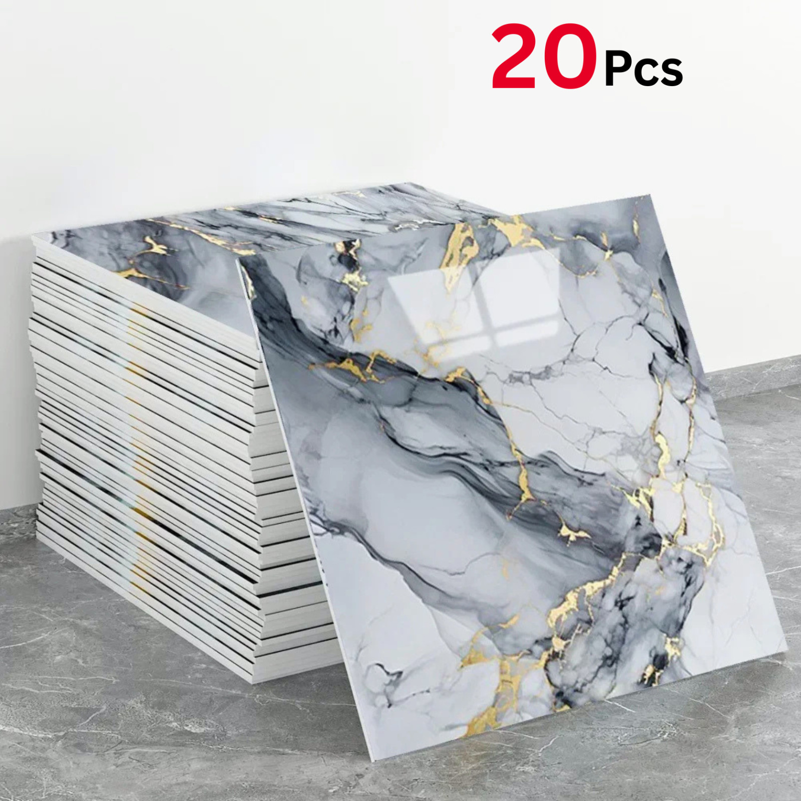 20Pcs Peel and Stick Marble Floor Wall Panels PVC Tiles Sticker US