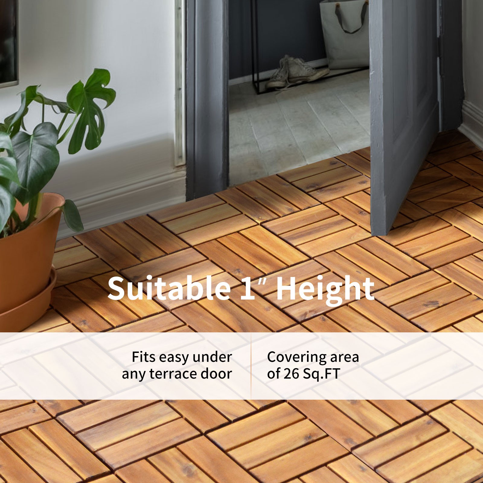 Patiojoy 27PCS Patio Interlocking Tiles Acacia Slat Wood Garden Indoor &Outdoor