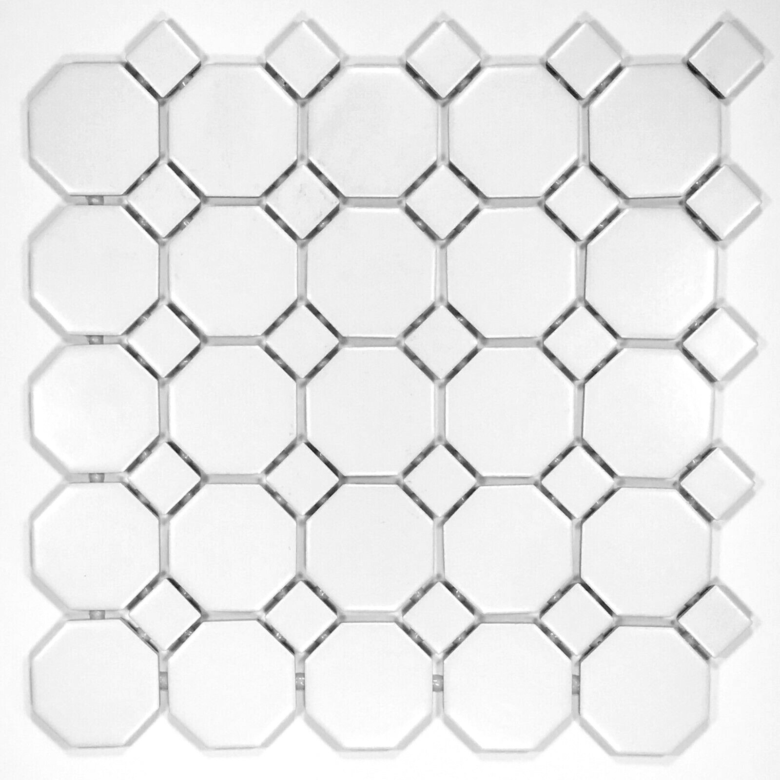 Octagon 2″ Retro Porcelain White Matte Floor and Wall Mosaic Tile, 11.5×11.5