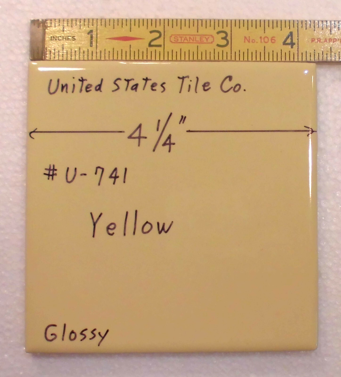 1 pc. Yellow 4-1/4″ Glossy Ceramic Tile by United States Tile Co. #U-741