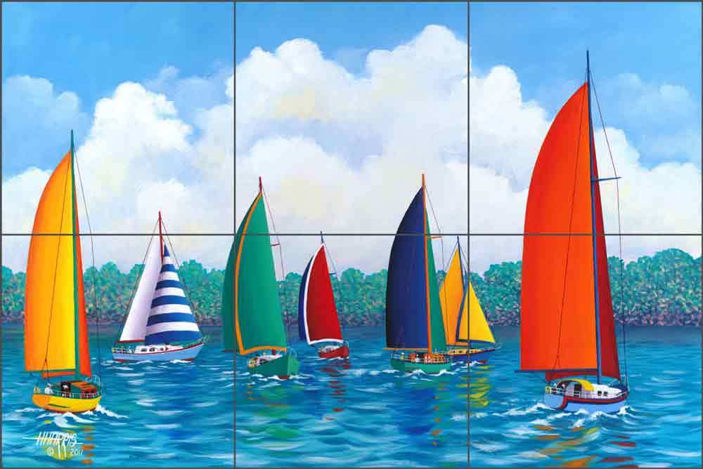 Sailboat Tile Backsplash Ceramic Mural Harris Nautical Boat Art POV-HHA015