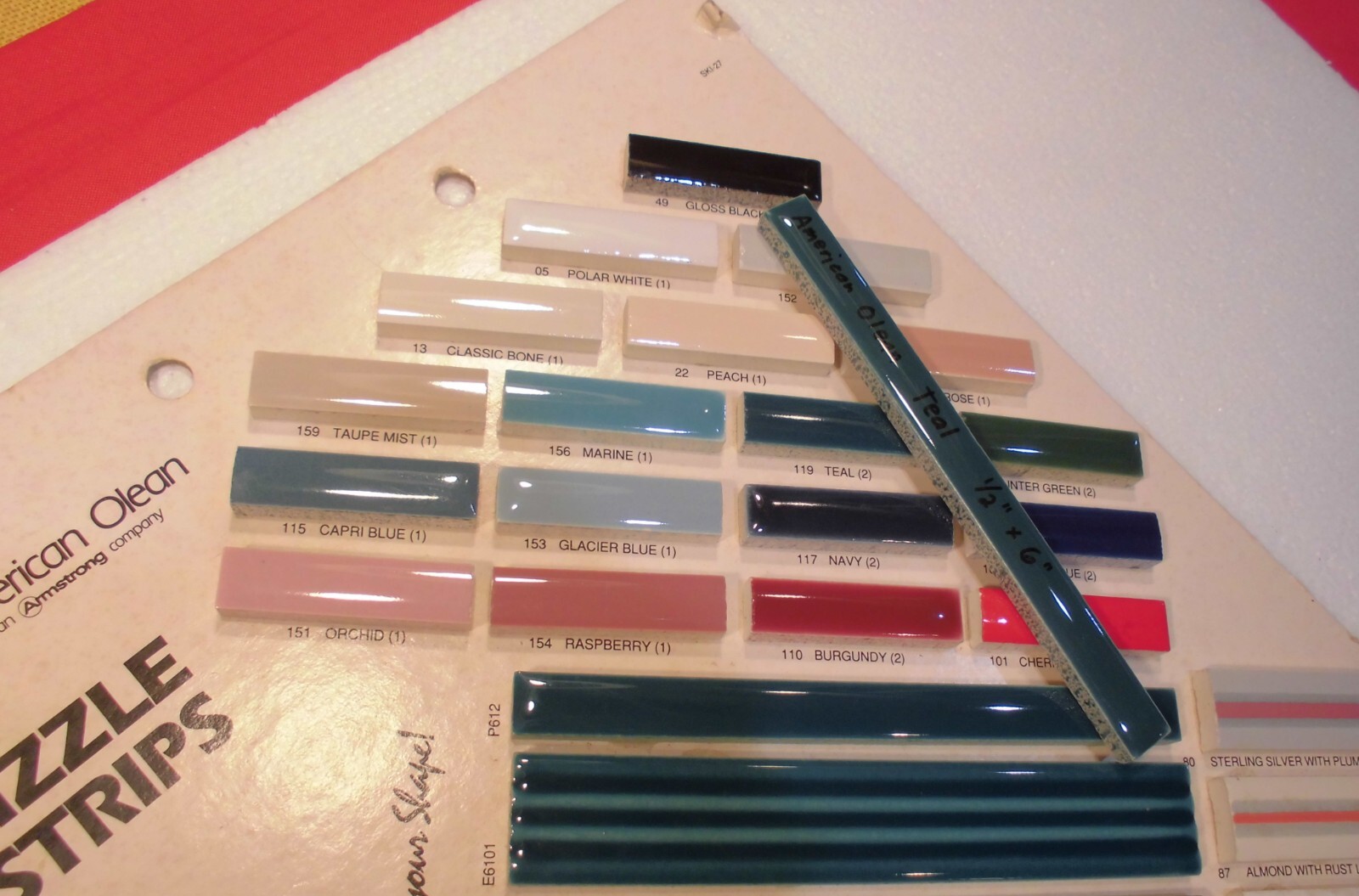 1 pc. Glossy Teal Ceramic Tile: Pencil – Liner – Sizzle: 1/2″ X 6″ by A.O. Green