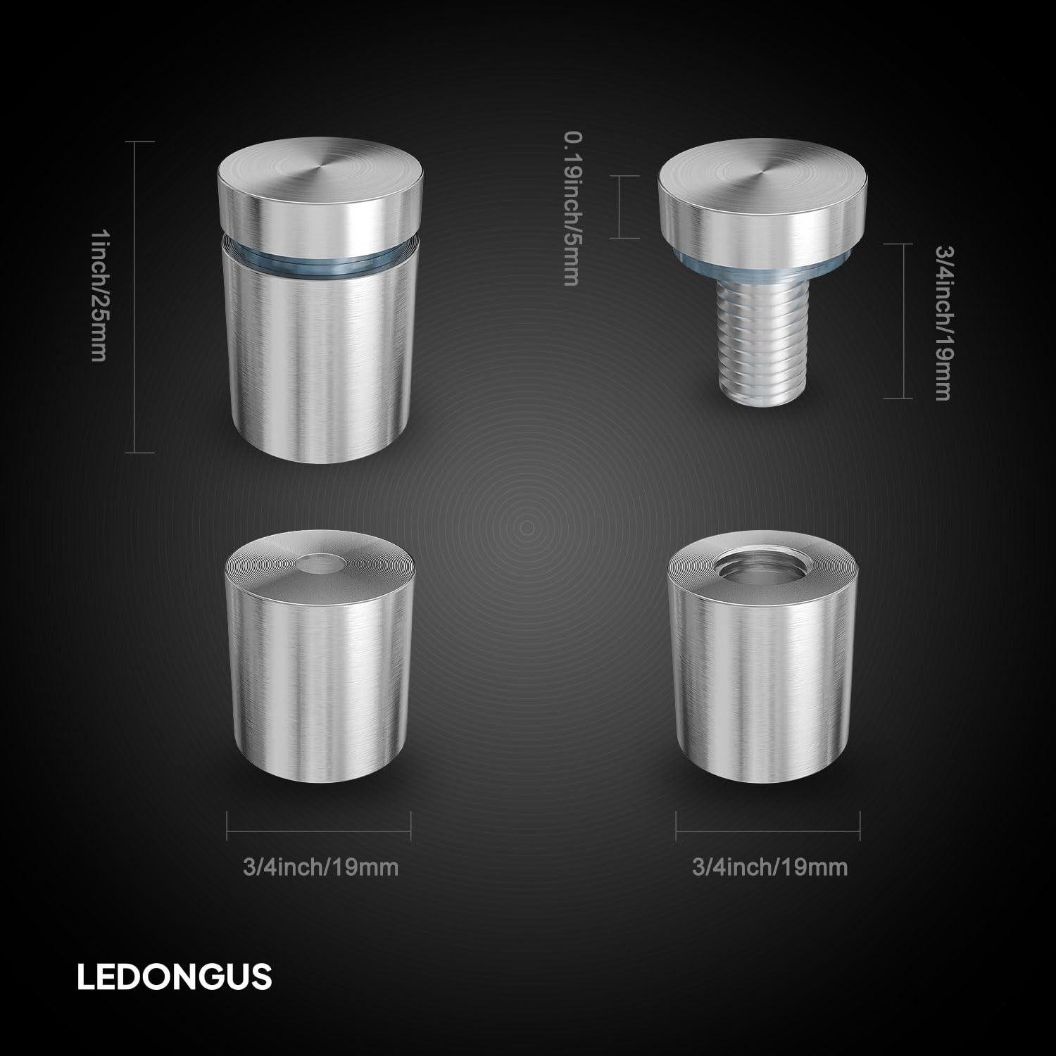 LEDONGUS 12-Pack Stainless Steel Standoff 3/4″ x 1″ / 19mm x 25mm, Silver