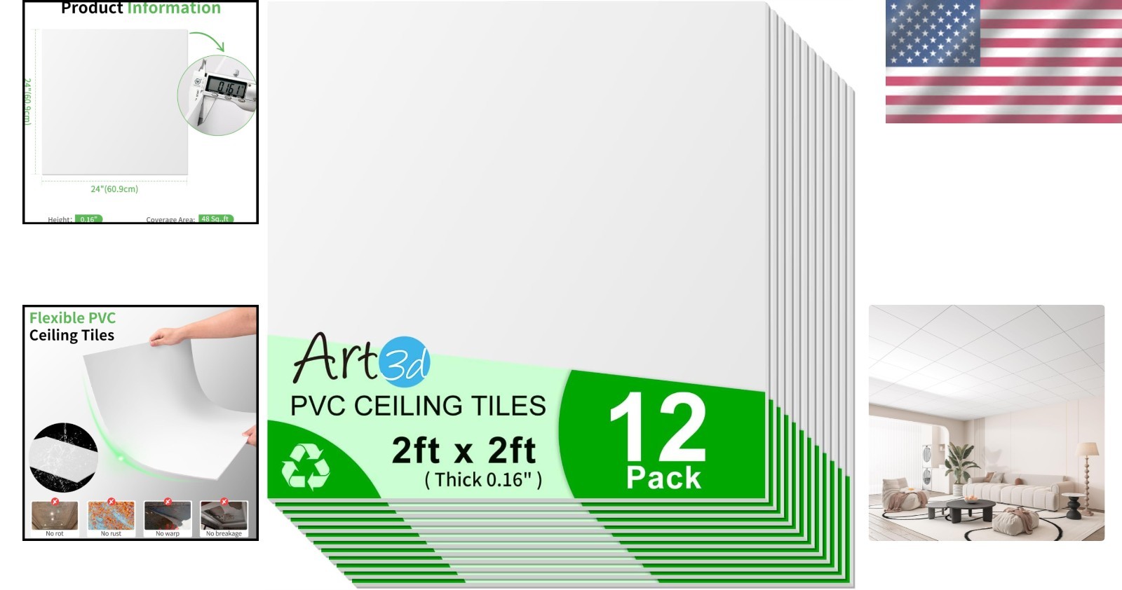 Classic White 24″x24″ Drop Ceiling Tiles – 48 Sq.Ft Coverage, Easy Install