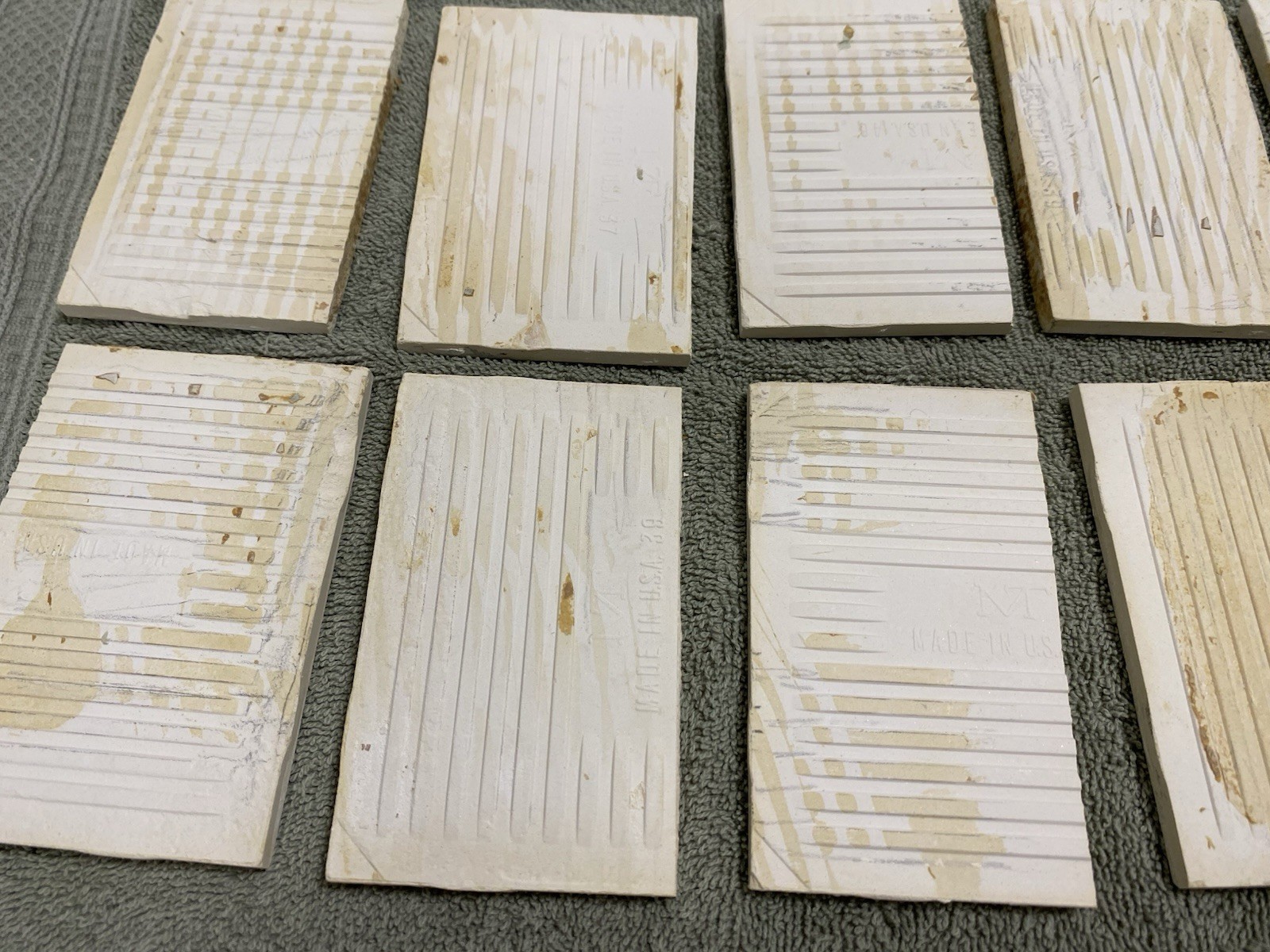 Lot of 10 – Vintage (1950-60s) White Speckled Ceramic Tile – 1/2 cut (2.5×4.25)