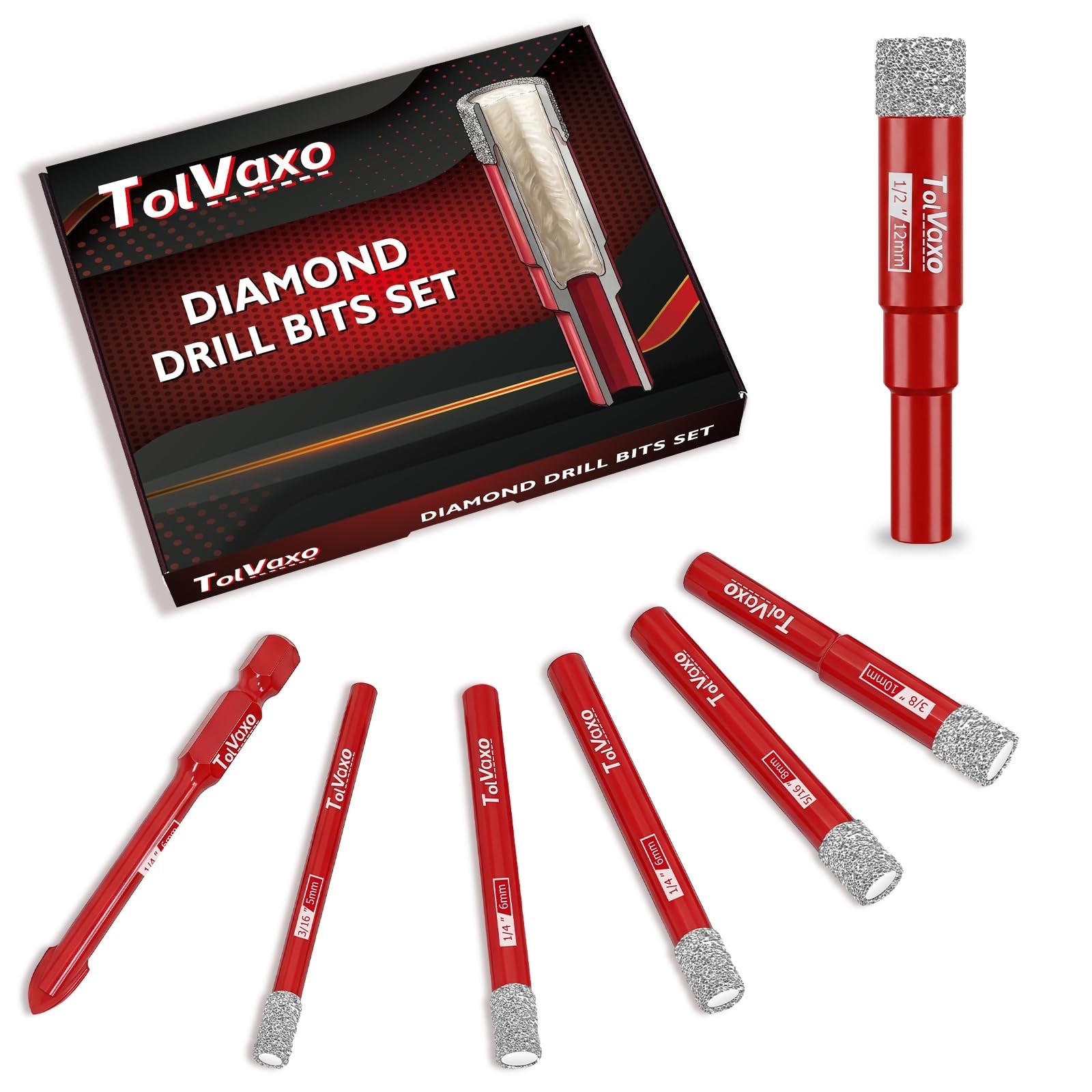 7Pcs Dry Diamond Drill Bit Set, Tile Drill Bits for Ceramic, Glass, Tile, Por…