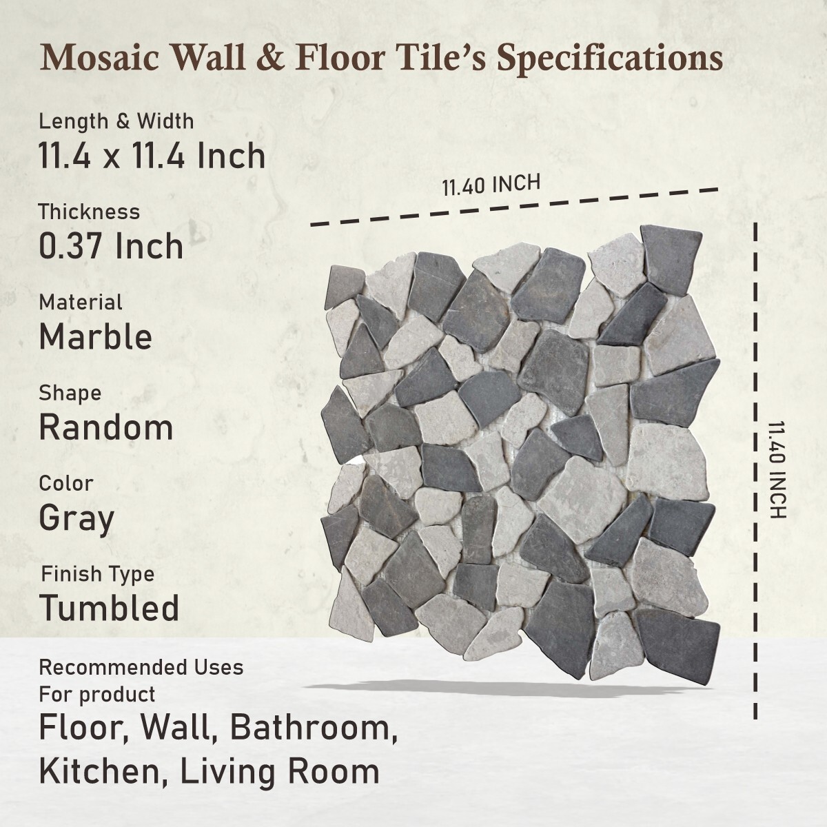 Stone Grey Random Mosaic Wall & Floor Tile ($10.45/SqFt)